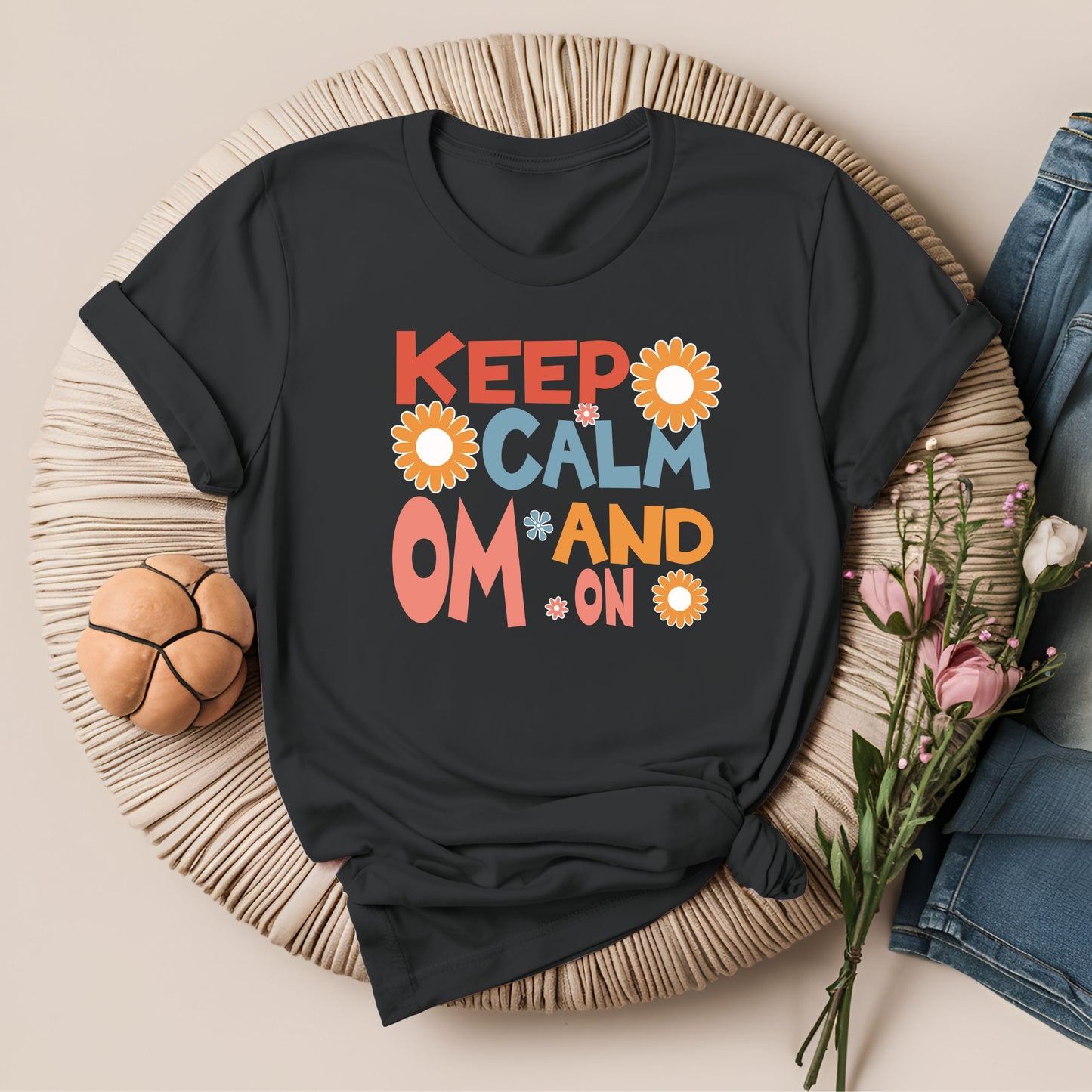 Keep Calm and Om On Inspirational Yoga T-Shirt