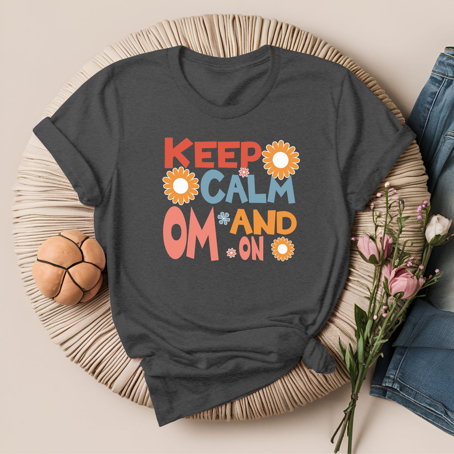 Keep Calm and Om On Inspirational Yoga T-Shirt
