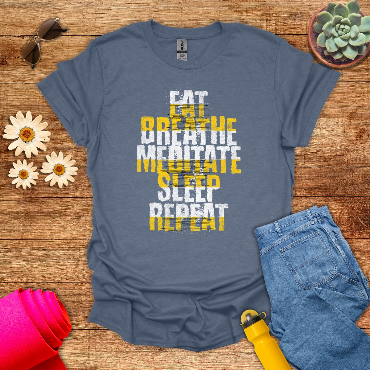 Eat Breathe Meditate Sleep Repeat Inspirational T-Shirt