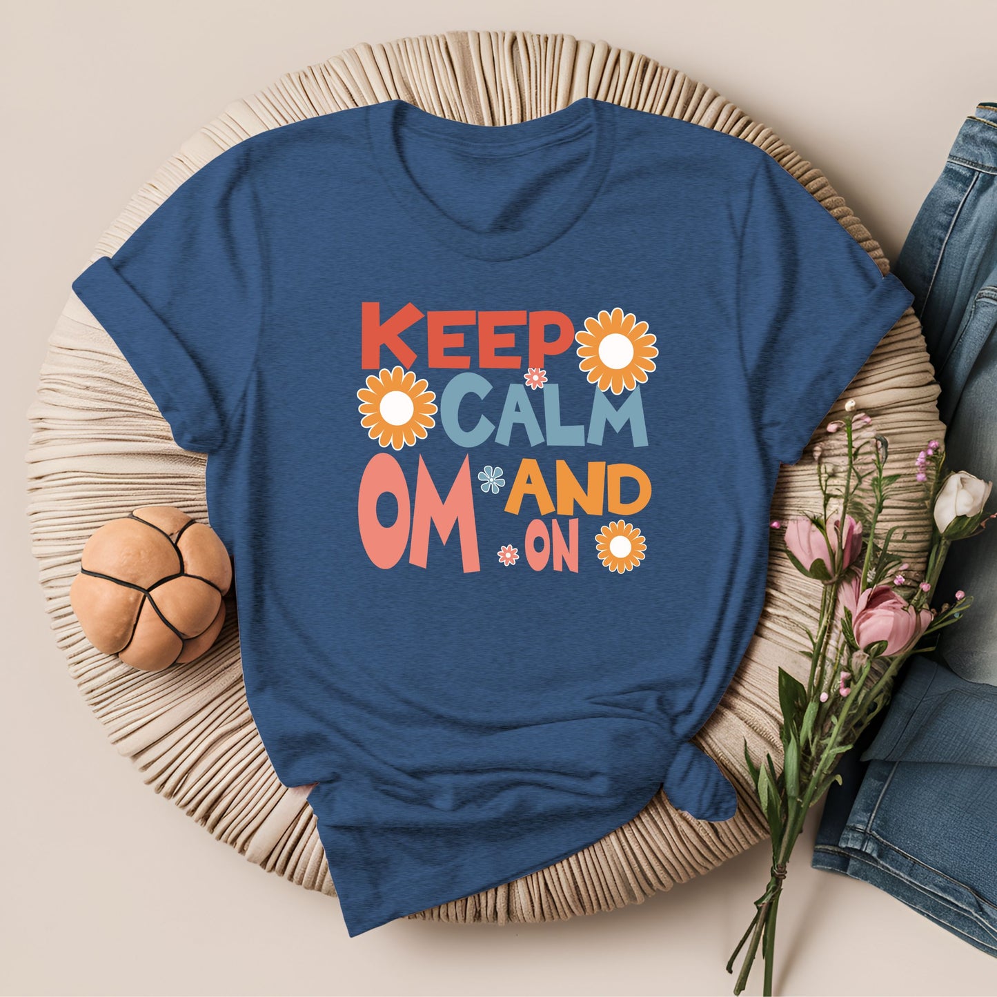 Keep Calm and Om On Inspirational Yoga T-Shirt