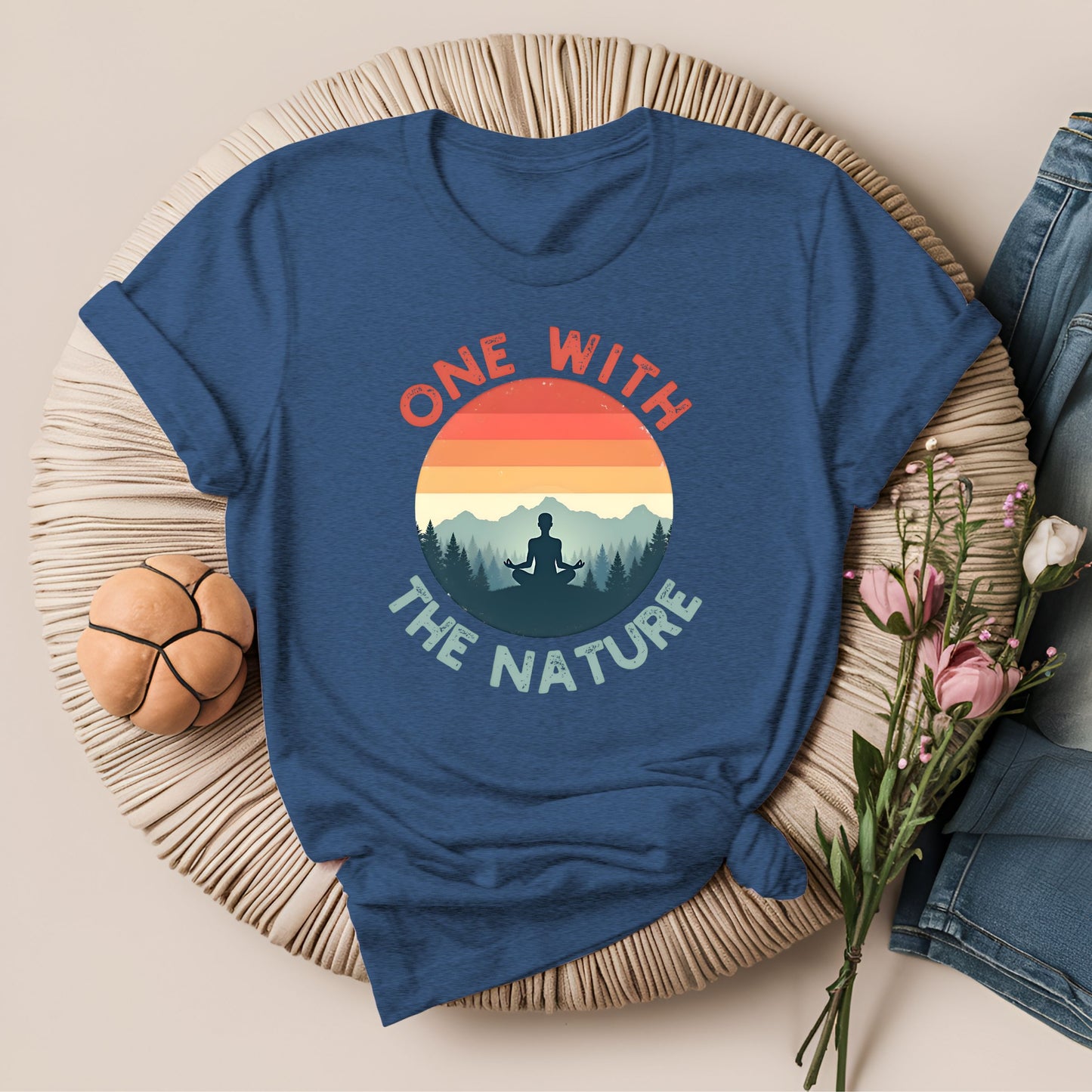 Retro Sunset One With the Nature Meditation T-Shirt