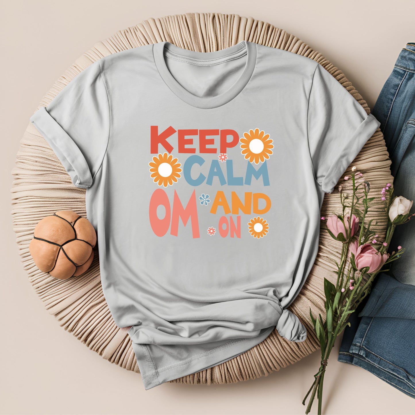 Keep Calm and Om On Inspirational Yoga T-Shirt