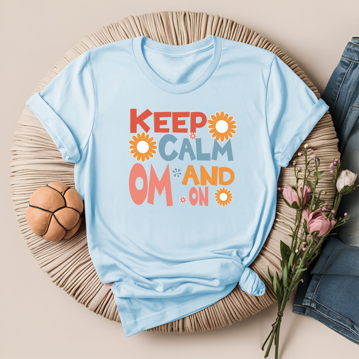 Keep Calm and Om On Inspirational Yoga T-Shirt