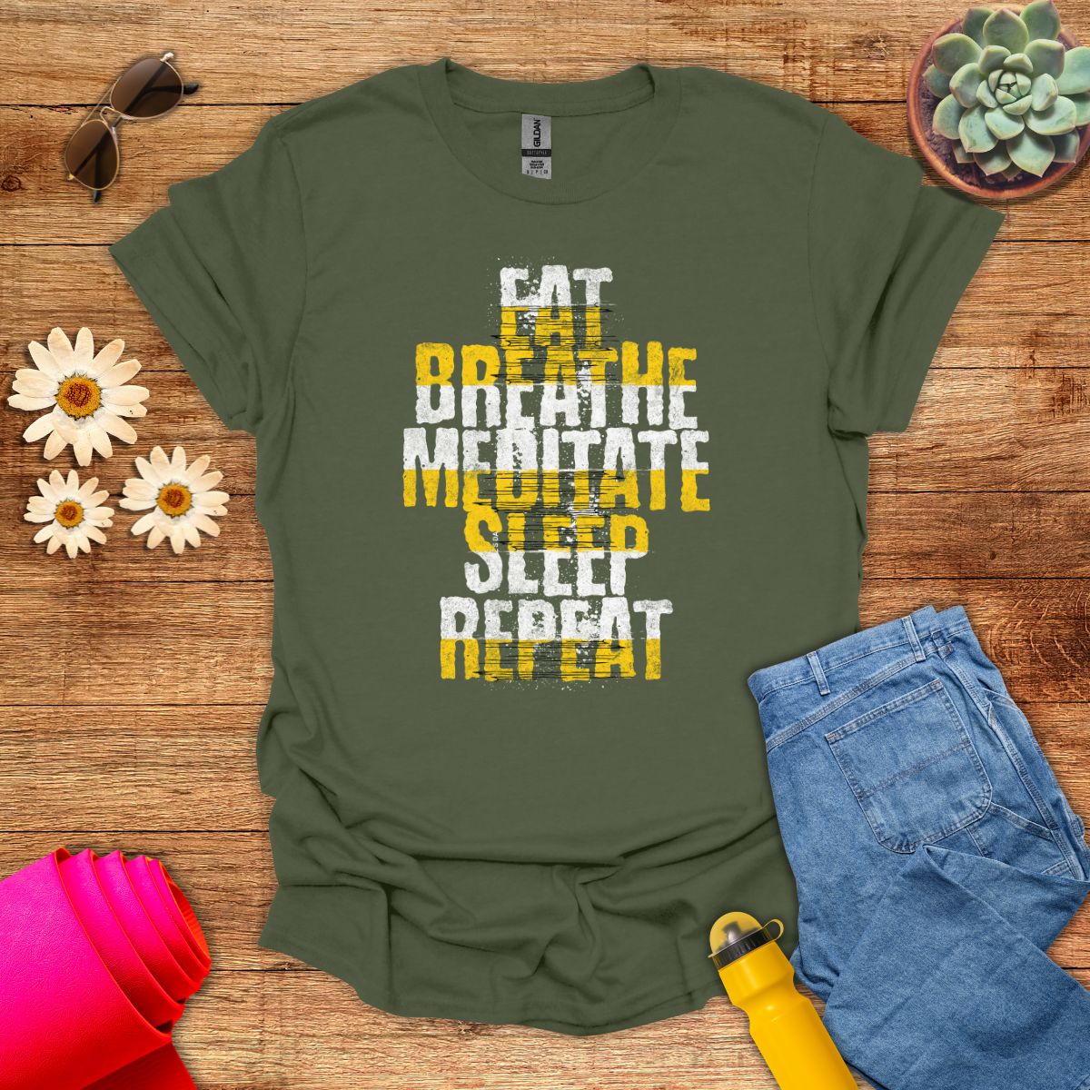 Eat Breathe Meditate Sleep Repeat Inspirational T-Shirt