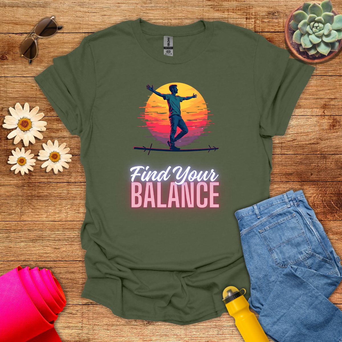 Find Your Balance Motivational Meditation T-Shirt
