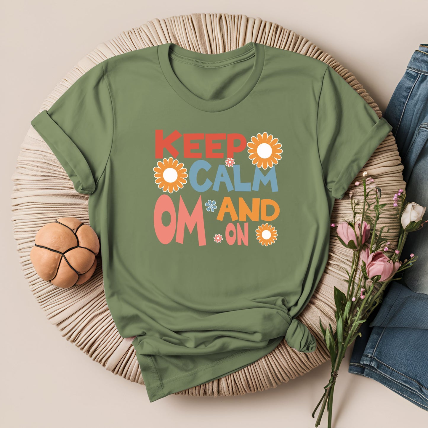 Keep Calm and Om On Inspirational Yoga T-Shirt