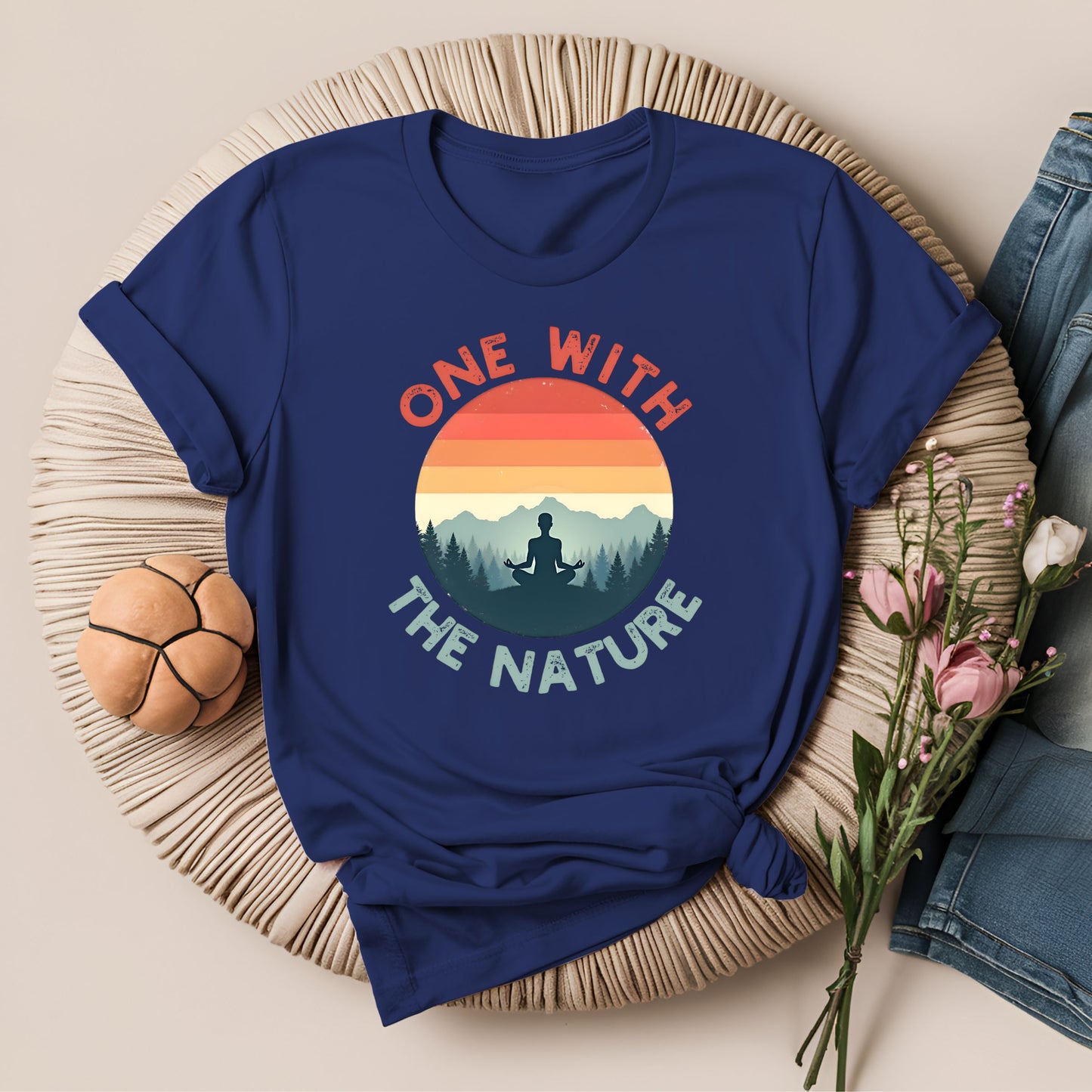 Retro Sunset One With the Nature Meditation T-Shirt