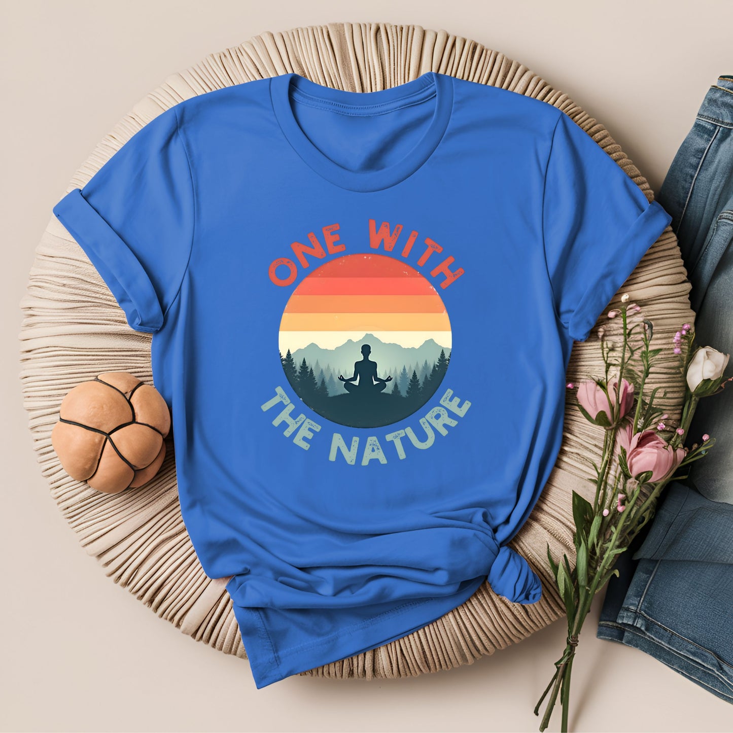Retro Sunset One With the Nature Meditation T-Shirt