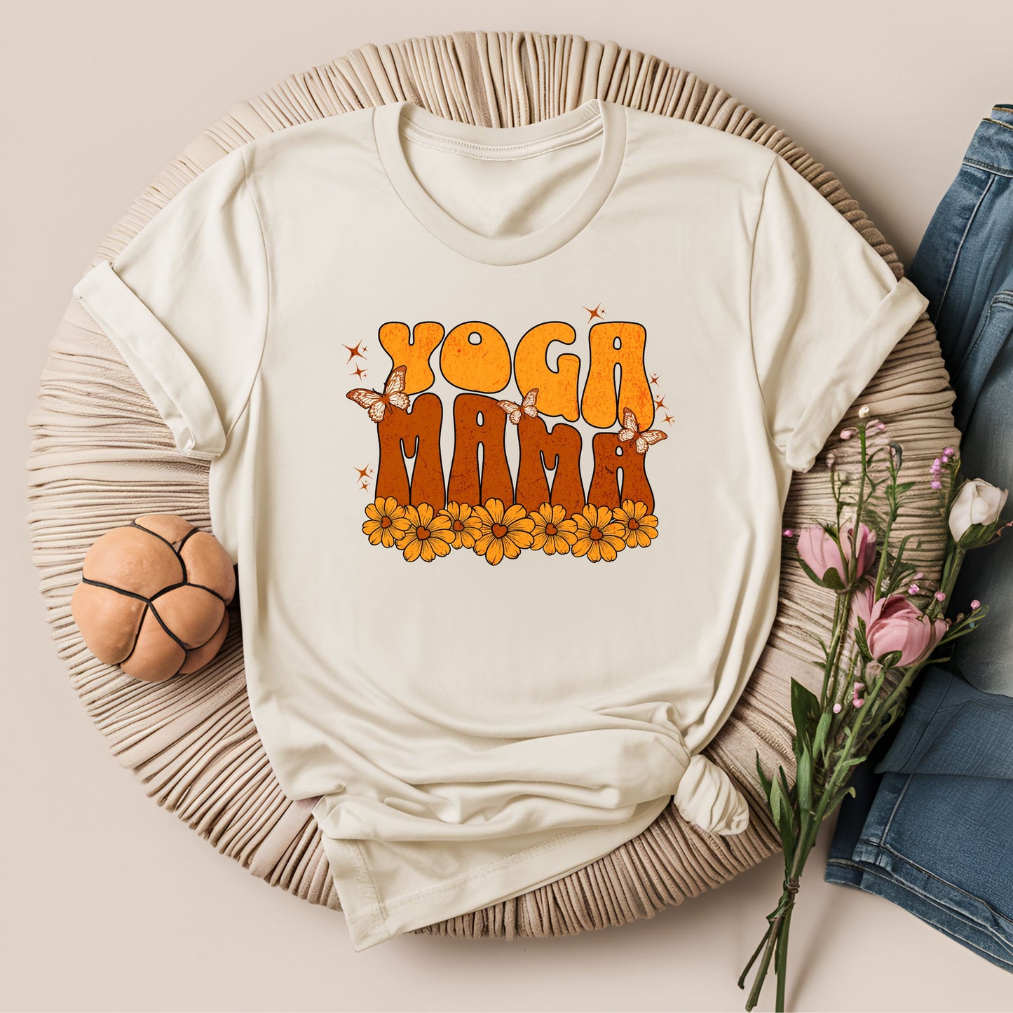 Retro Yoga Mama Floral Meditation T-Shirt