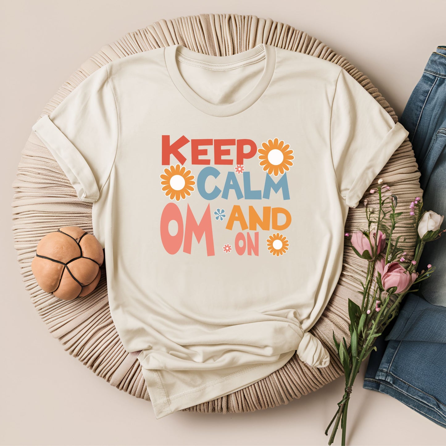 Keep Calm and Om On Inspirational Yoga T-Shirt