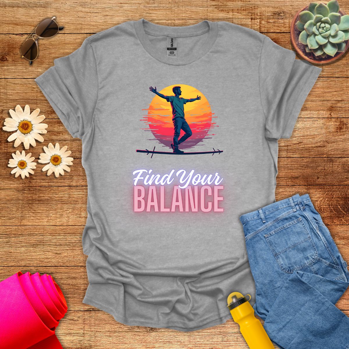 Find Your Balance Motivational Meditation T-Shirt