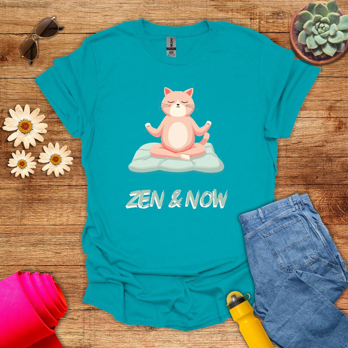 Zen & Now Cat Meditation T-Shirt