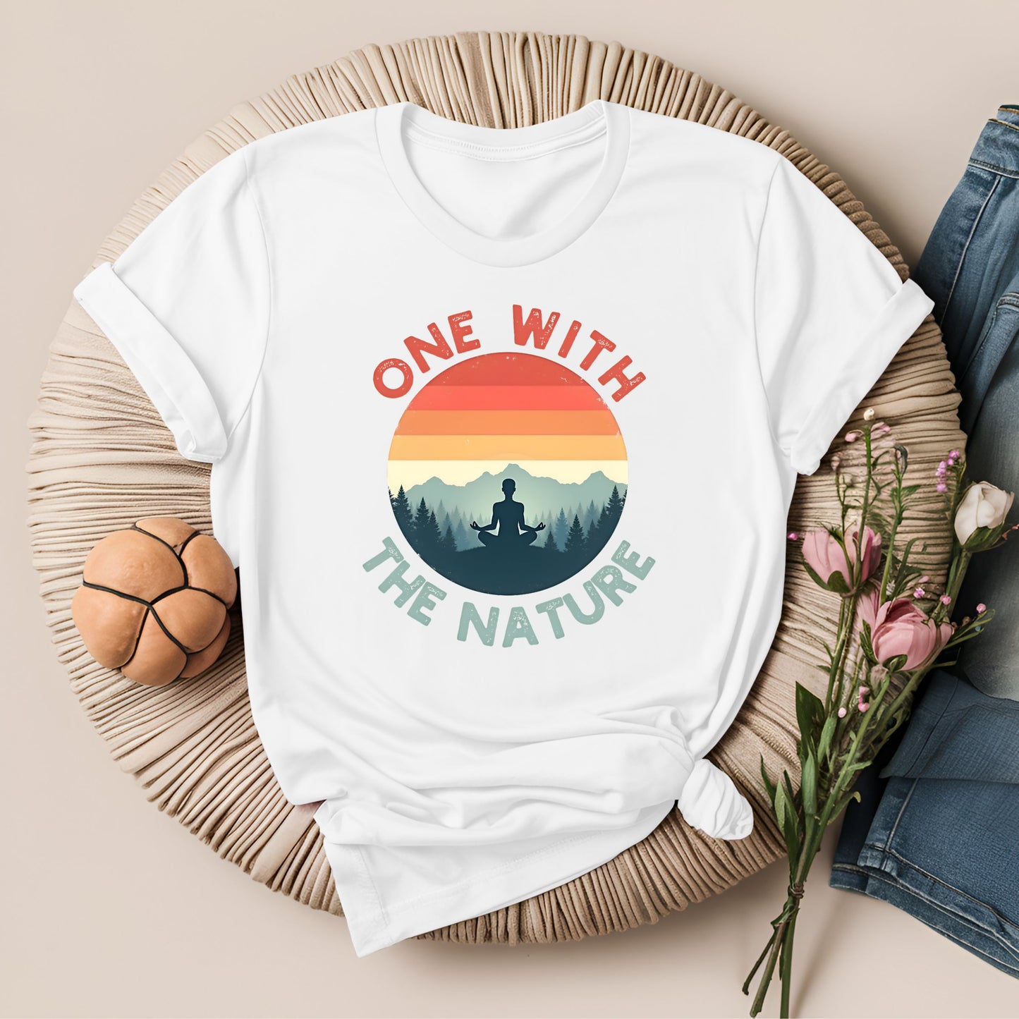 Retro Sunset One With the Nature Meditation T-Shirt