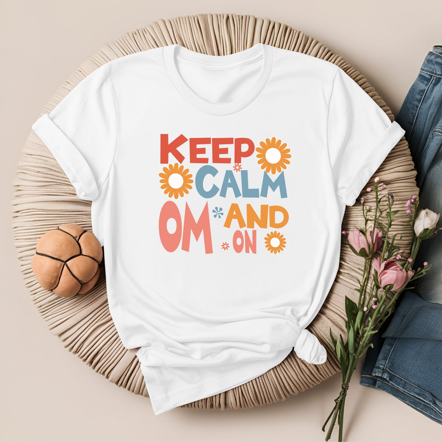 Keep Calm and Om On Inspirational Yoga T-Shirt