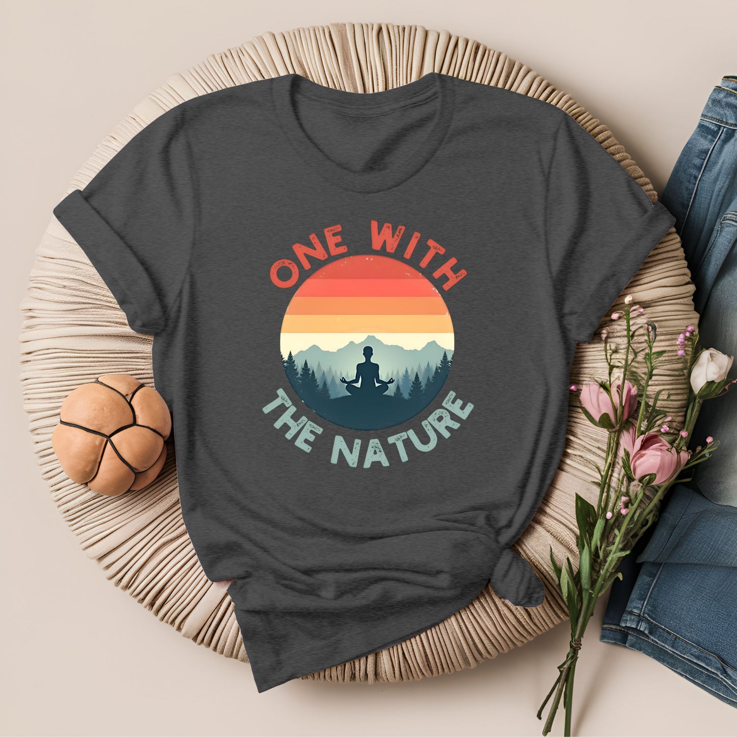 Retro Sunset One With the Nature Meditation T-Shirt