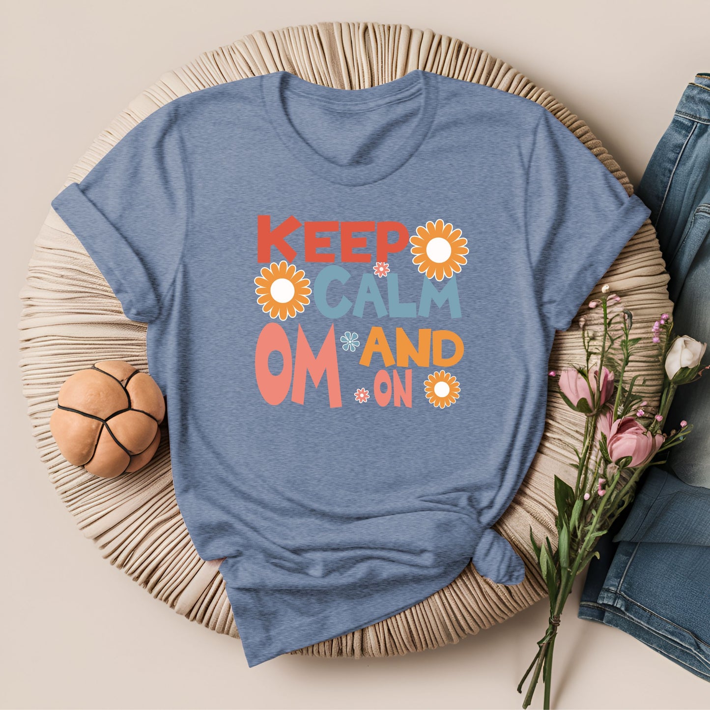 Keep Calm and Om On Inspirational Yoga T-Shirt