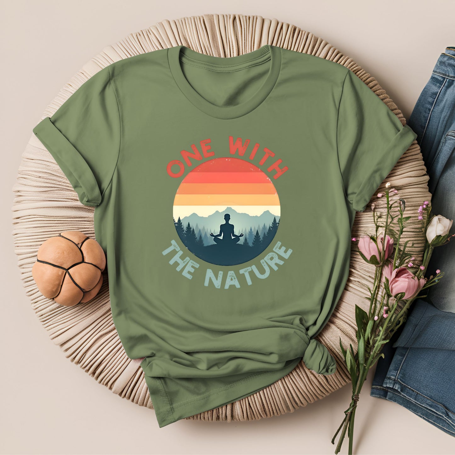Retro Sunset One With the Nature Meditation T-Shirt